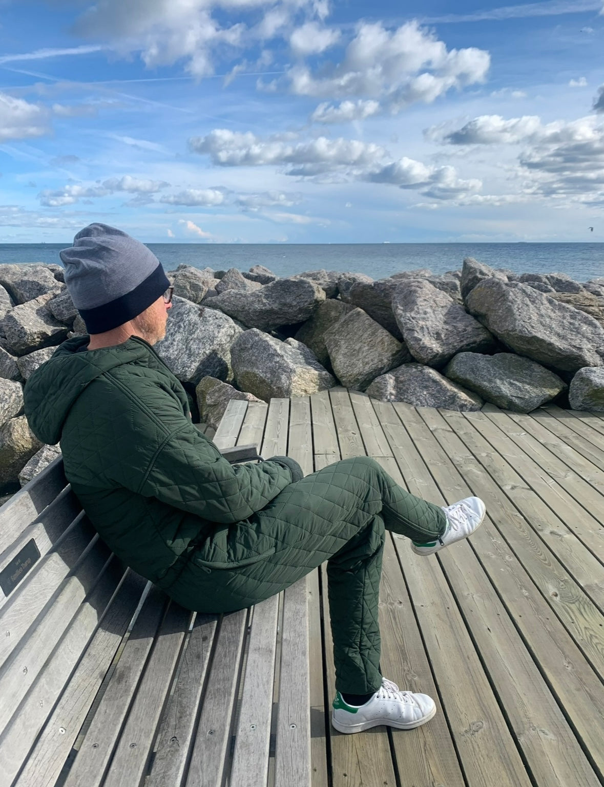 Heldrakt NORDBAEK Rough Coast – vindtett heldrakt i quilt til herre, med resirkulert fleece - Green