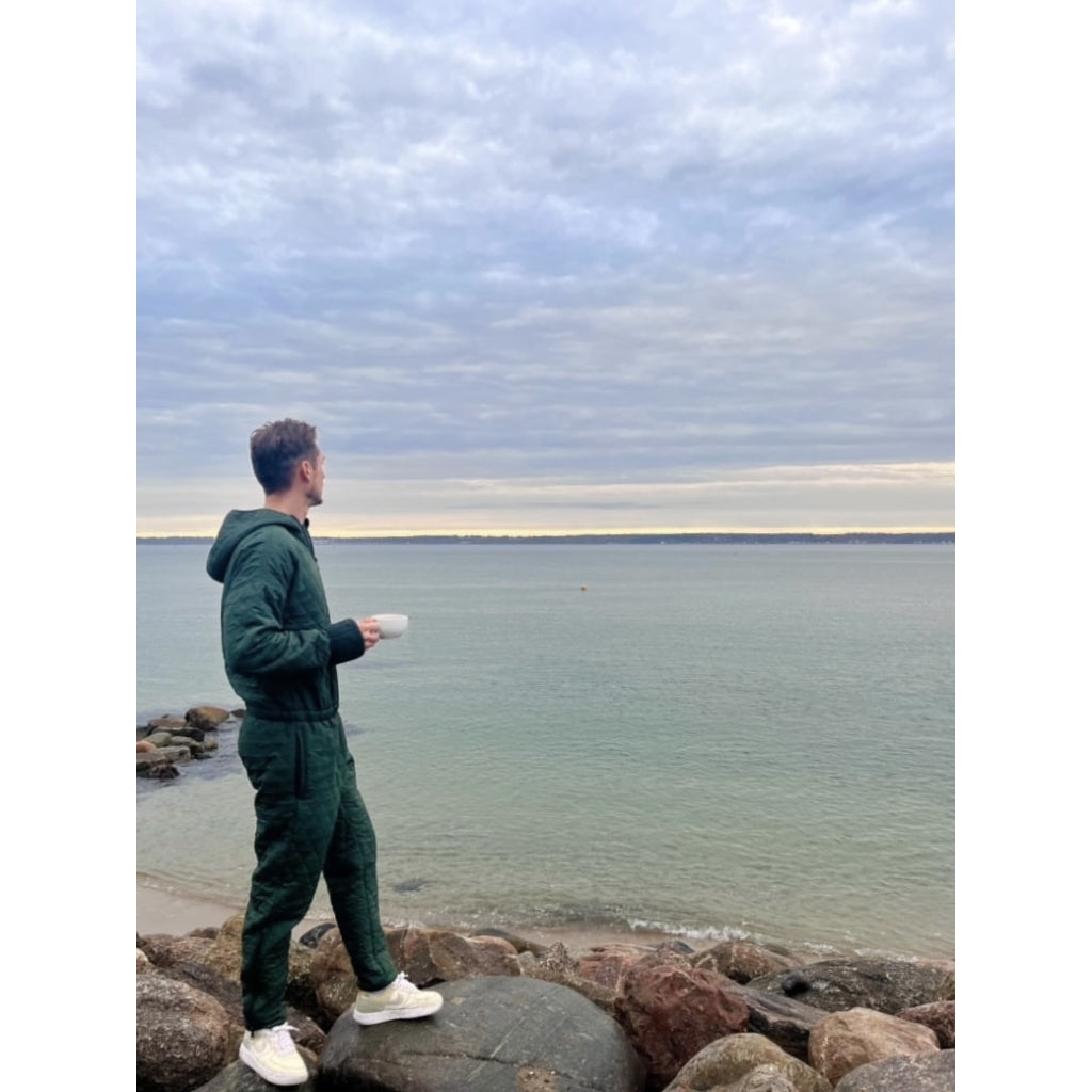 NORDBAEK Heldrakt NORDBAEK Rough Coast – vindtett heldrakt i quilt til herre, med resirkulert fleece Jumpsuit Green